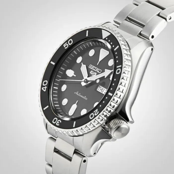 Seiko 5 Sports Automatic Day Date Black Dial Silver Steel Strap Watch for Men - SRPD55K1 - Image 3